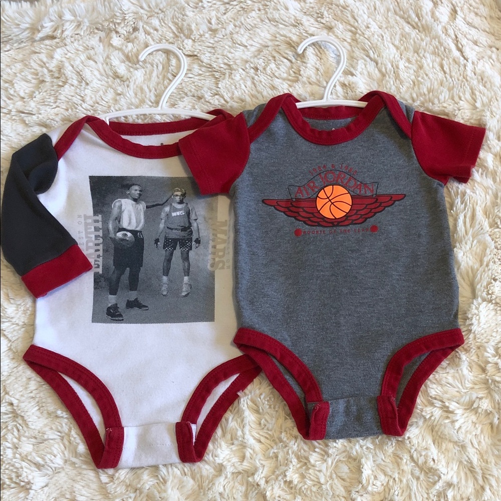 Jordan Baby One-Piece Bodysuit Set in White, Gray and Red